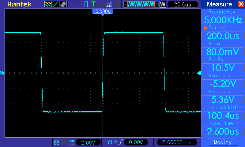 Осциллограмма TDA7850 - прямоугольник 5 кГц