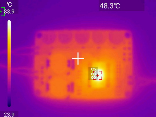 Усилитель на TDA8932 - нагрев в реальном режиме (питание 16 В, нагрузка 4 Ом)
