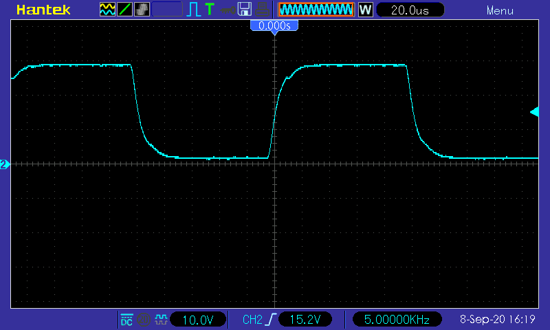 Осциллограмма (УНЧ D-класса на микросхеме TPA3255), прямоугольник, 5 кГц