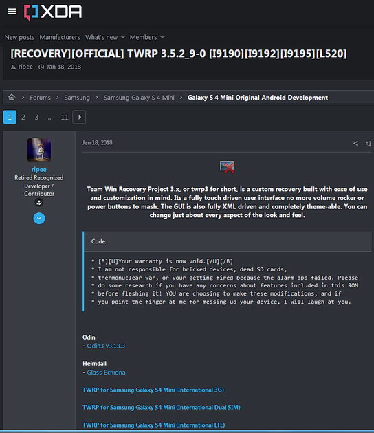 Поиск рекавери для неофициальной прошивки