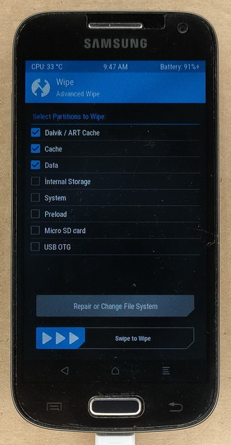 Очистка памяти смартфона в TWRP
