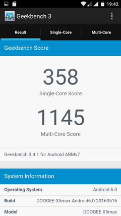 Бенчмарк Geekbench - результаты на телефоне Doogee x5 max