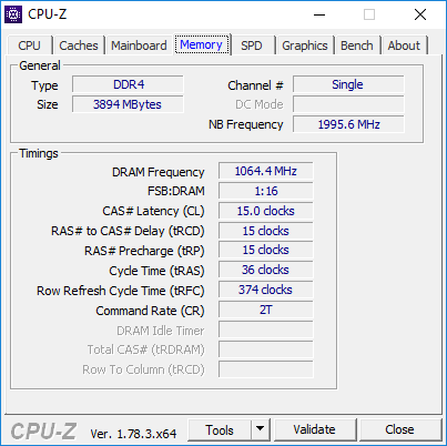 Утилита CPU-Z, память в ноутбуке Lenovo V100-15ISK