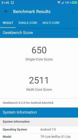 Geekbench на Neffos X1 Lite