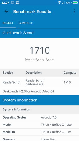 Geekbench на tp-link Neffos X1 Lite