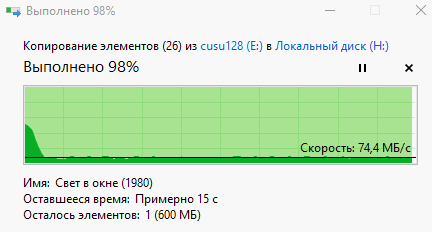 График копирования файлов с SSD на HDD