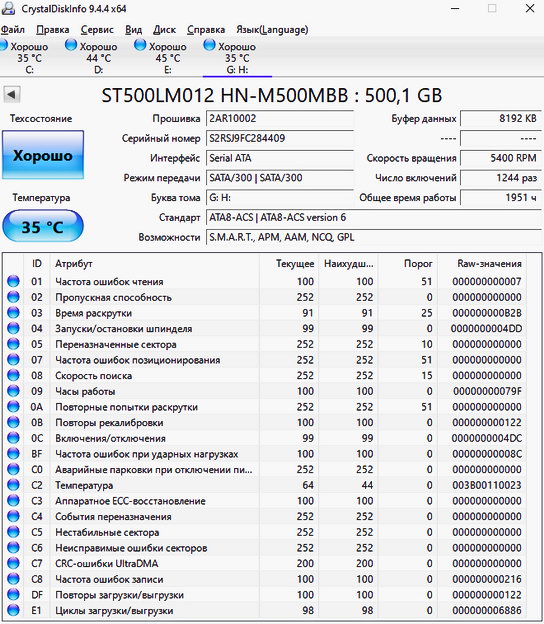 Ноутбучный HDD ST500LM012 - состояние после 14 лет работы