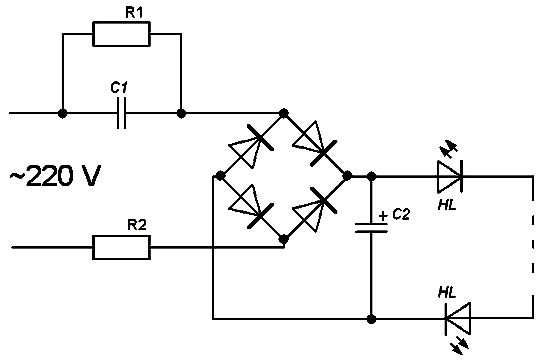 Светодиодный драйвер с гасящим конденсатором - схема