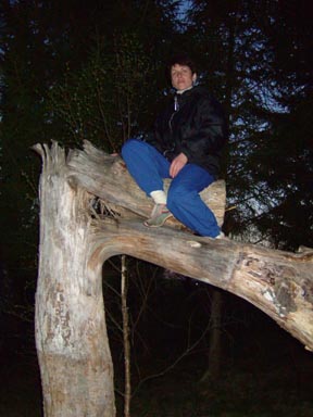 Барышня на сухом дереве -  ночная съёмка со вспышкой, выдержка 1/60 с
