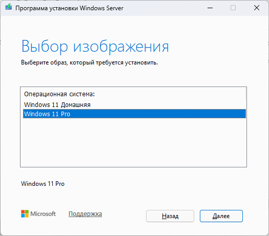 Выбор устанавливаемой версии Windows 11